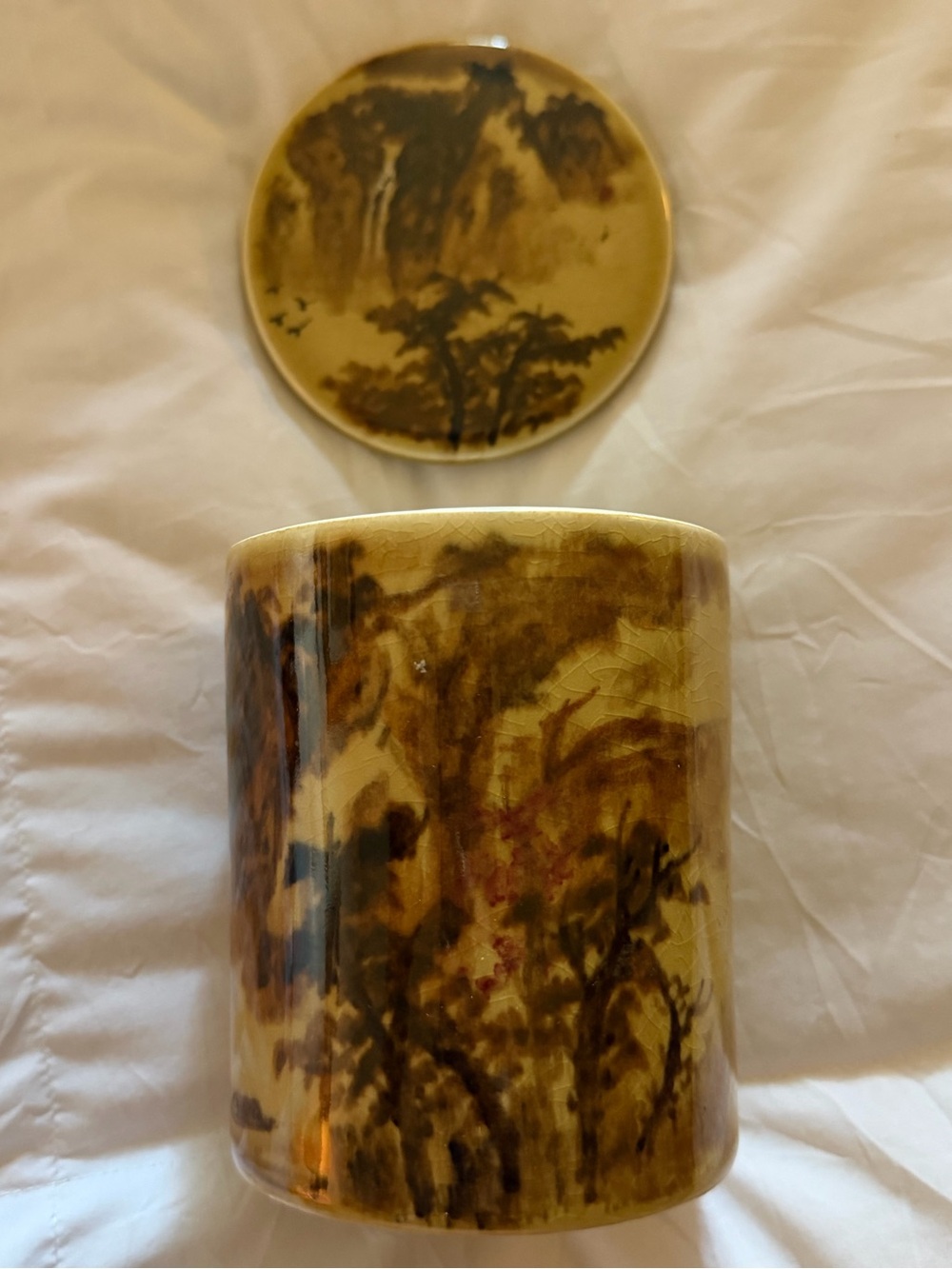 🫚 Vintage Midcentury Jingdezen Tea Canister or Ginger Jar 4”~ brown handpainted